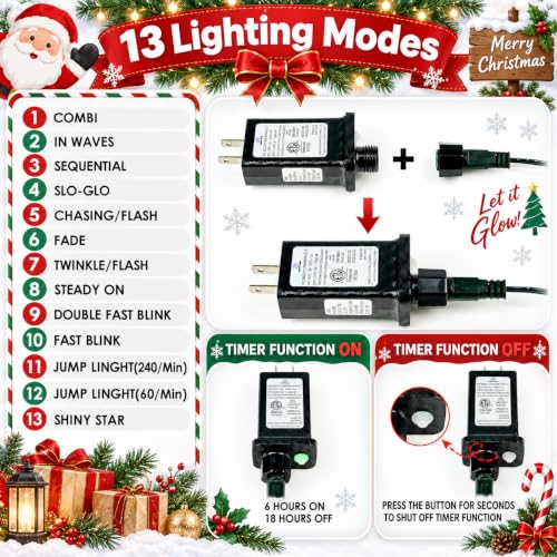Extra-Long 165Ft 500LED Christmas String Lights Outdoor Indoor, Multicolor