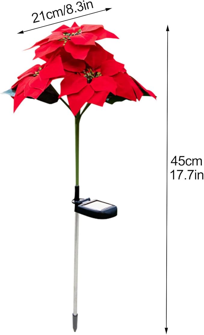 Outdoor Solar Flower Lights,15.7Inch Solar Christmas Poinsettia Flower Lights, Waterproof Garden Stake Light Decorative Solar Patio Lawn Lamp for Yard Pathway