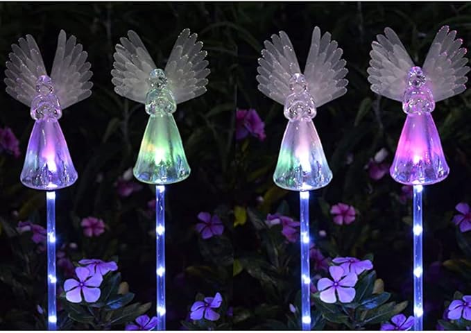 2 Pack Solar Powered Angel for Cemetery Decorations,Garden Stake Light Multi-Color Changing LED Waterproof Lawn Decorative Light for Garden Yard Patio Cemetery Grave Decorations
