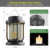 Solar Lantern Outdoor & Indoor Use – Hanging Solar Lights with Realistic Flickering Flameless Candle, Weatherproof for Gardens, Patios, Trees, and Lawns (Black + Gray, 2 Pack)