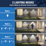 Solar Powered Lights Outdoor Motion Sensor, 2 Pack 140 LED Fence Light Waterproof, White Frame Security Wall Lighting for Outside Deck Yard Patio House Step