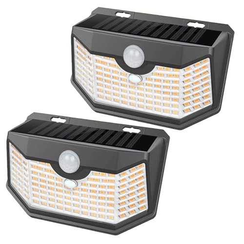 HMCITY 120 LED Solar Lights Outdoor Motion Sensor, 2 Pack, Black Warm