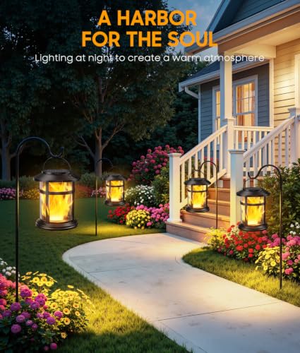 Solar Lanterns Outdoor Waterproof, 2 Pack Upgraded Flickering Flame Hanging Solar Lights for Outside Decorative, Solar Powered Lanterns Lighting for Garden Patio Table Porch Decor Gifts
