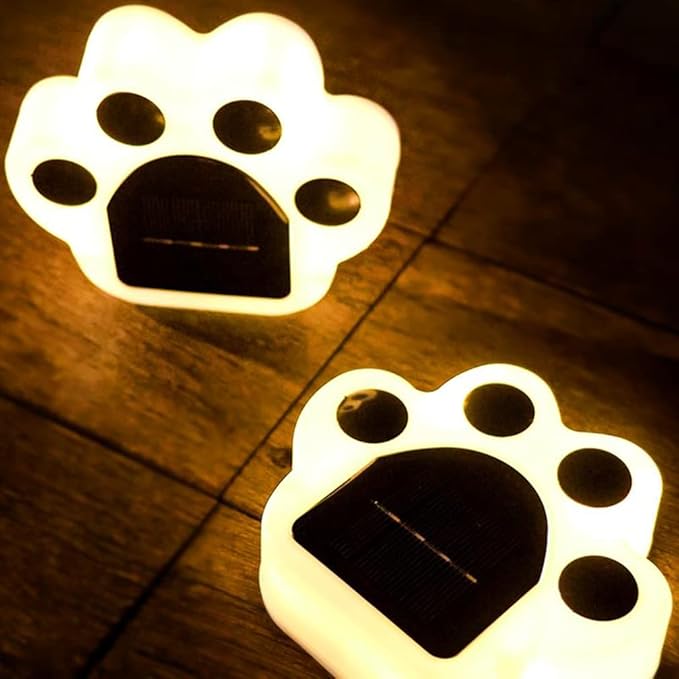 Solar Outdoor Lights, 4 Packs Warm Light Solar Paw Print Lights Outdoor Garden Decor, Beautiful Paw Print Solar Garden Lights Automatic Solar Powered Led Lights Outdoor Solar Decorations For Home Yard