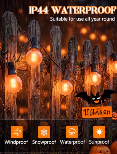 25Ft LED Outdoor Halloween Decorations Lights, 25 G40 Orange Globe Bulbs