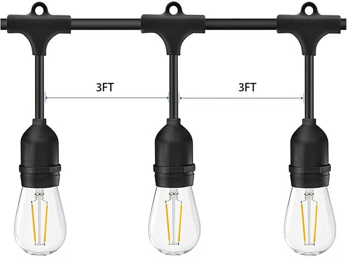 LED S14 Outdoor String Lights Mains Powered, 49FT Heavy Duty Commercial Grade IP65 Festoon Lights with 15Pcs 2W LED Edison Bulbs E27 Base Perfect for Party, Backyard, Cafe, Wedding, Christmas