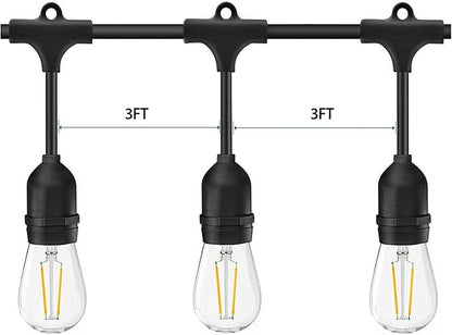 LED S14 Outdoor String Lights Mains Powered, 49FT Heavy Duty Commercial Grade IP65 Festoon Lights with 15Pcs 2W LED Edison Bulbs E27 Base Perfect for Party, Backyard, Cafe, Wedding, Christmas
