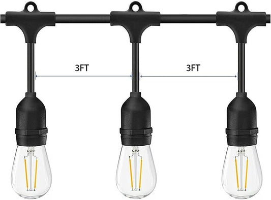 LED S14 Outdoor String Lights Mains Powered, 49FT Heavy Duty Commercial Grade IP65 Festoon Lights with 15Pcs 2W LED Edison Bulbs E27 Base Perfect for Party, Backyard, Cafe, Wedding, Christmas