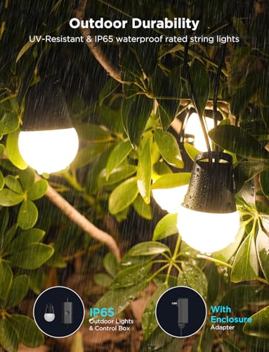 Govee Smart Outdoor String Lights 2, 144ft Outdoor Lights with Dimmable Warm White LED Bulbs, 47 Scene Modes for Patio, Backyard, Balcony, IP65 Waterproof, Works with Alexa, App Control (Pack of 2)