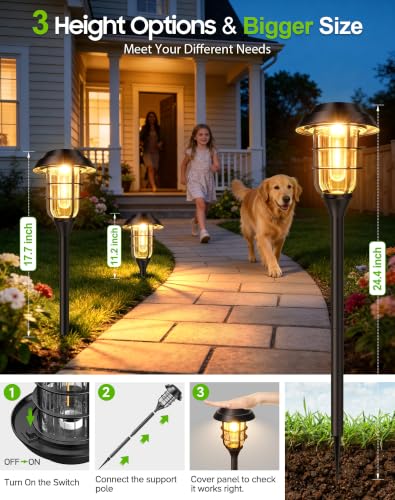 LETMY Solar Pathway Lights Outdoor, 12 Pack Bright Solar Lights Outdoor, IP65 Waterproof Auto On/Off Garden Lights Solar Powered Landscape Lighting for Yard Patio Walkway Driveway Pathway - Black