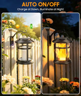 Solar Lanterns Outdoor Waterproof, 4 Pack Upgraded Flickering Flame Hanging Solar Lights, Solar Powered Decorative Lanterns for Garden Patio Porch Table Decor Gifts