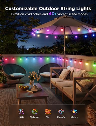 Govee Smart Outdoor String Lights 2, 144ft Outdoor Lights with Dimmable Warm White LED Bulbs, 47 Scene Modes for Patio, Backyard, Balcony, IP65 Waterproof, Works with Alexa, App Control (Pack of 2)