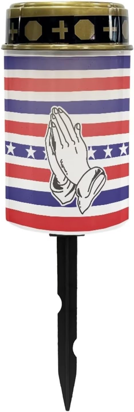 Waterproof American Flag Solar Lights Outdoor Solar Garden Light Prayer Print Landscape Path Light LED Solar Lights Outdoor for Yard Lawn Memorial Cemetery Solar Light for Grave