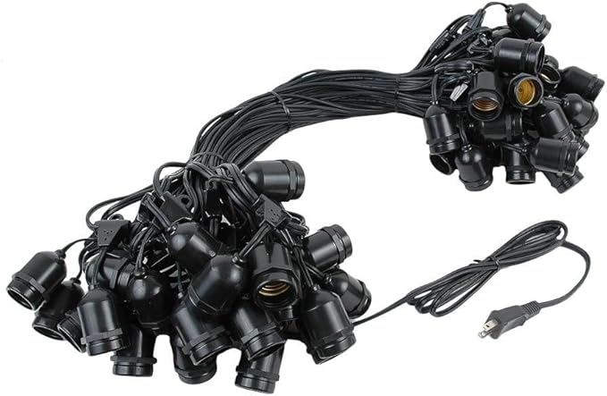 Novelty Lights 100 Feet Heavy Duty Light String with 50 Suspended E26 Sockets, Black - Outdoor Security Flood Light | Lumora