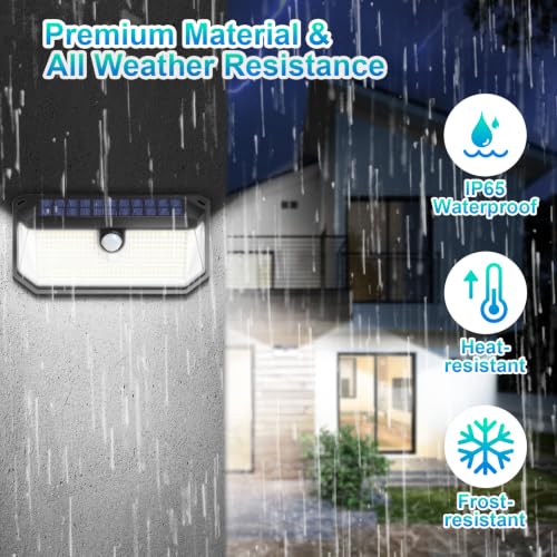 Solar Lights Outdoor Waterproof, 4-Pack Super Bright 388 LEDs Motion Sensor Security Lights with Lights Reflector and 3 Lighting Modes, Waterproof Solar Wall Lights for Patio, Deck, Fence, Garage