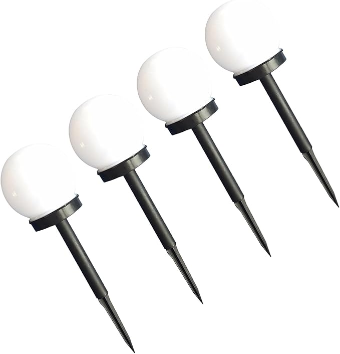 Housoutil 4pcs Warm Light Solar Ball Bubble Shaped Outdoor Pathway Lights with White Solar Panel Garden Lawn Lamps for Landscape Lighting