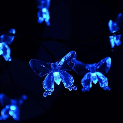 Solar String Lights, Waterproof 16ft 20LED Butterfly Christmas Fairy Lights Decorative Lighting for Home Party Wedding Patio Garden Porch Balcony (Blue)