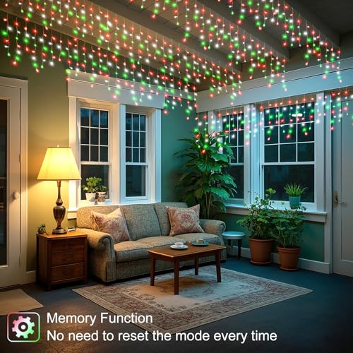 33ft Red White and Green Christmas Lights, 400 LED Icicle Lights for Outside, Clear Wire Connectable Twinkle Light with 8 Modes Timer Waterproof for House Window Party Tree Holiday Patio Yard Home