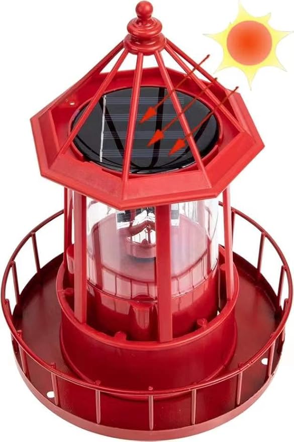 LED Solar Powered Lighthouse, 360 Degree Rotating Lamp Courtyard Decoration Waterproof Garden Smoke Towers Statue | Lumora