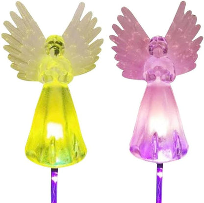 Solar Angel Lights, 2PCS Waterproof Outdoor Garden Stake Lights with Color Changing LED, Solar Powered Pathway Decoration