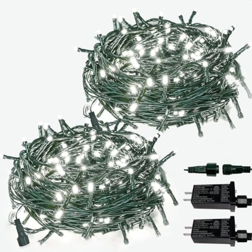 2 Pack Extendable Christmas String Lights Indoor Outdoor 200 LED Cool White