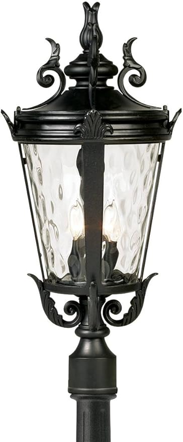 John Timberland Marseille Traditional Outdoor Post Light with Flat Base Textured Black 99 3/4" Clear Hammered Glass | Lumora