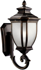 Kichler Salisbury 24.25" 1 Light Outdoor Wall Light with White Linen Glass in Rubbed Bronze | Lumora