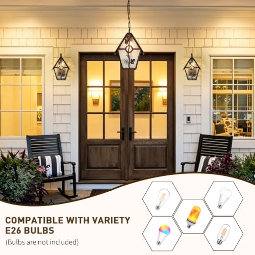 Outdoor Pendant Light Fixture for Front Porch, Farmhouse Exterior Hanging Lamp with Adjustable Chain, Waterproof Oil Rubbed Brown Outside Ceiling Mount Lamp for House, Foyer