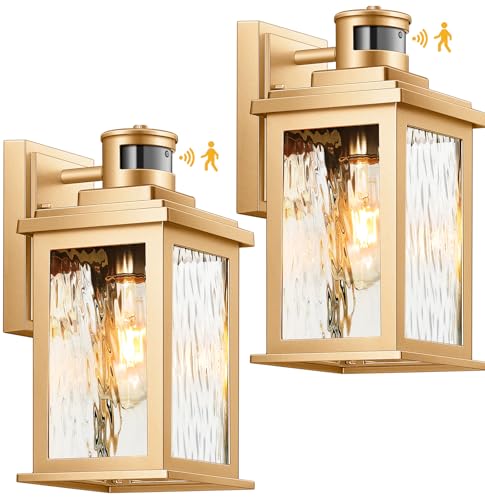 VIANIS Gold Motion Sensor Outdoor Lights Lantern, Exterior Lights for House