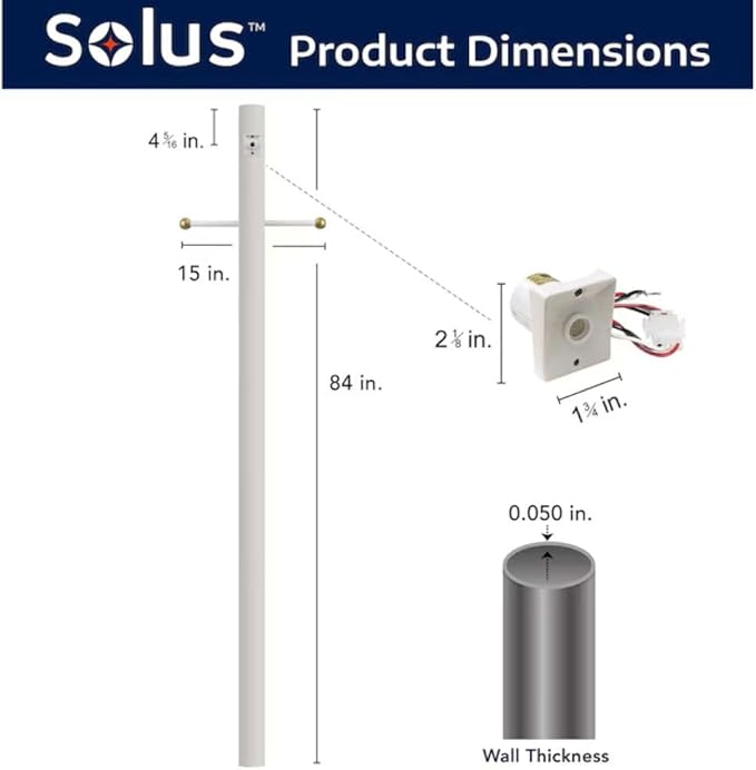 Solus 7-Foot Direct Burial Lamp Post – Aluminum Outdoor Light Pole with Decorative Cross Arm & Dusk-to-Dawn Sensor | Lumora