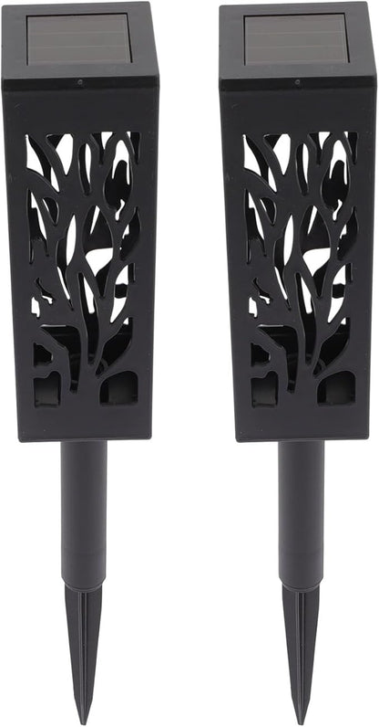 Beaupretty 2 Pcs Solar Garden Path Lights Hollow Tree Pattern LED Ground Stake Lights Warm White Outdoor Landscape Lighting