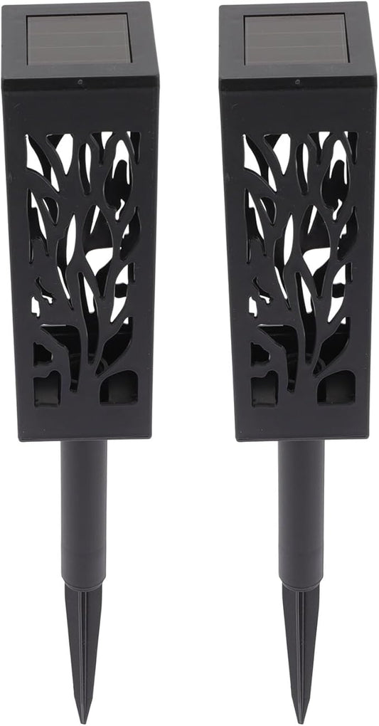 Beaupretty 2 Pcs Solar Garden Path Lights Hollow Tree Pattern LED Ground Stake Lights Warm White Outdoor Landscape Lighting