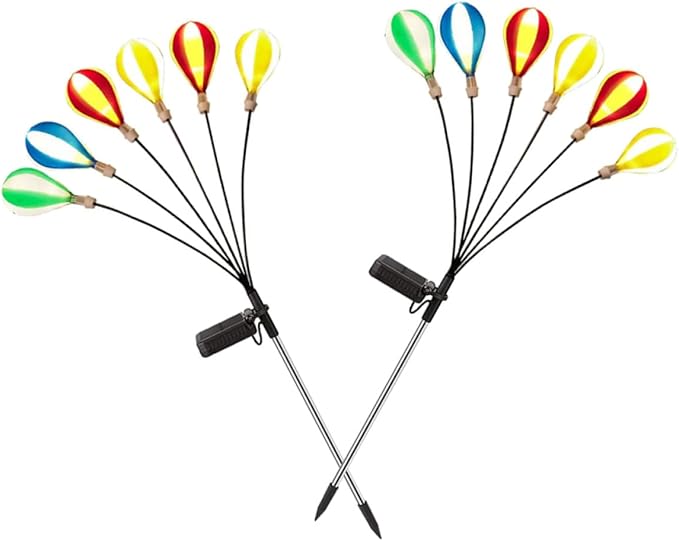 HOMSFOU 2pcs Solar Hot Air Balloon Stake Lights for Garden Lawn, LED Solar-Powered Outdoor Pathway Lamps with Firefly Effect, Solar Garden Decor for Patio and Camping
