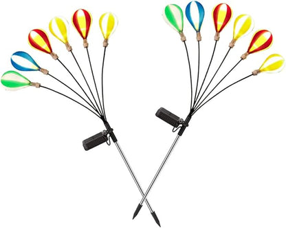 HOMSFOU 2pcs Solar Hot Air Balloon Stake Lights for Garden Lawn, LED Solar-Powered Outdoor Pathway Lamps with Firefly Effect, Solar Garden Decor for Patio and Camping