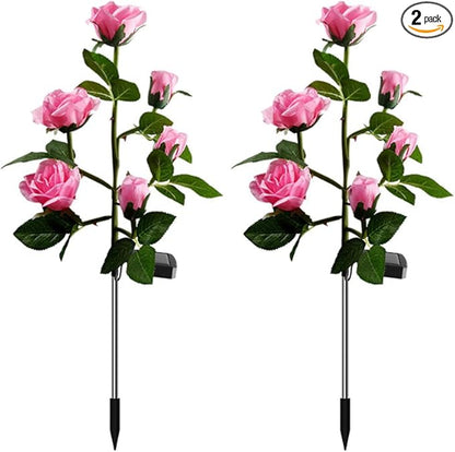 Aolyty Solar Garden Lights Outdoor, Solar Powered Stake Flower Light, IP65 Waterproof Solar Decorative Rose Flowers Lights for Patio Pathway Yard Lawn Decor (Pink, 6 Rose)