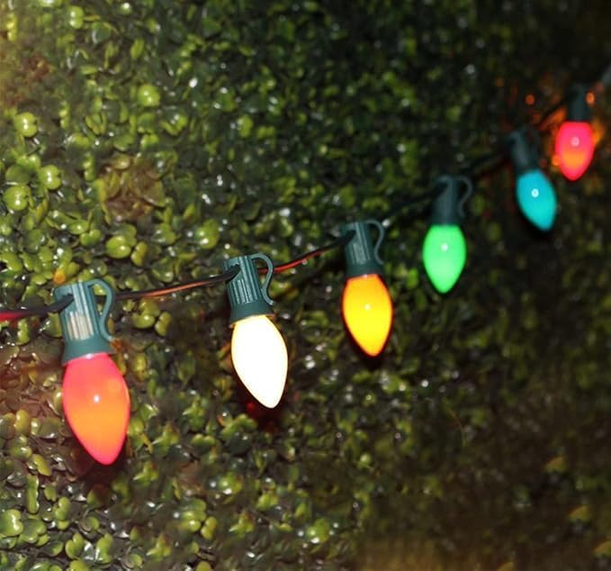 Sxminer C9/E17 LED Christmas Vintage Lights 25Ft Outdoor String Lights with 27 Multicolor LED Bulbs for Holidays Christmas Prom Party Wedding- Green Wire