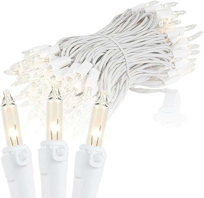 Novelty Lights 34 Feet 100 Bulbs Traditional Incandescent Mini Lights, Clear on Black Wire with 4" Spacing, Commercial Grade and UL Listed for Indoor/Outdoor Use, End-to-End Connectable