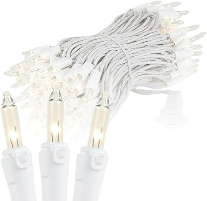 Novelty Lights 34 Feet 100 Bulbs Traditional Incandescent Mini Lights, Clear on Black Wire with 4" Spacing, Commercial Grade and UL Listed for Indoor/Outdoor Use, End-to-End Connectable
