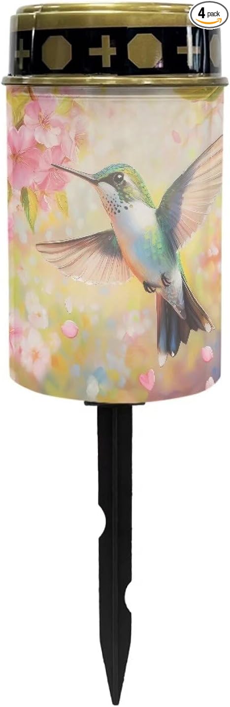 Hummingbird Cemetery Candles for Grave Solar Patio Lights Outdoor Waterproof Grave Solar Lights Solar Cross Garden Lights Outdoor Decorative Flameless Solar Powered Light for Prayer