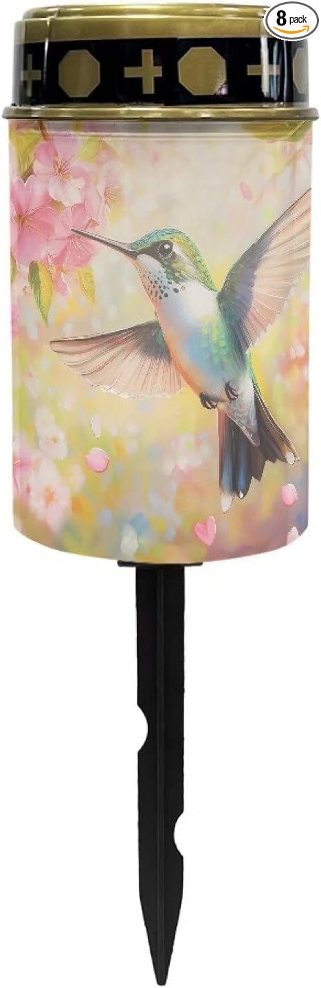 Hummingbird Cemetery Candles for Grave Solar Patio Lights Outdoor Waterproof Grave Solar Lights Solar Cross Garden Lights Outdoor Decorative Flameless Solar Powered Light for Prayer