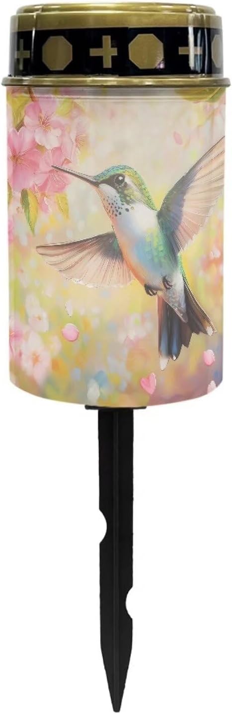 Hummingbird Cemetery Candles for Grave Solar Patio Lights Outdoor Waterproof Grave Solar Lights Solar Cross Garden Lights Outdoor Decorative Flameless Solar Powered Light for Prayer