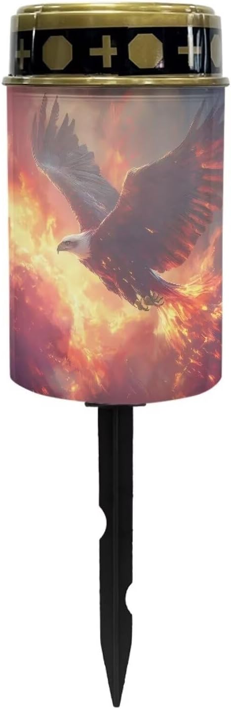 Poceacles Solar Lights Outdoor Grave Solar Lights for Cemetery Decoration Solar Outdoor Lights Cemetery Solar Lamp for Garden Lawn Backyard Pathway Decor, Eagle Flame