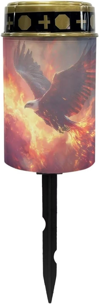 Poceacles Solar Lights Outdoor Grave Solar Lights for Cemetery Decoration Solar Outdoor Lights Cemetery Solar Lamp for Garden Lawn Backyard Pathway Decor, Eagle Flame