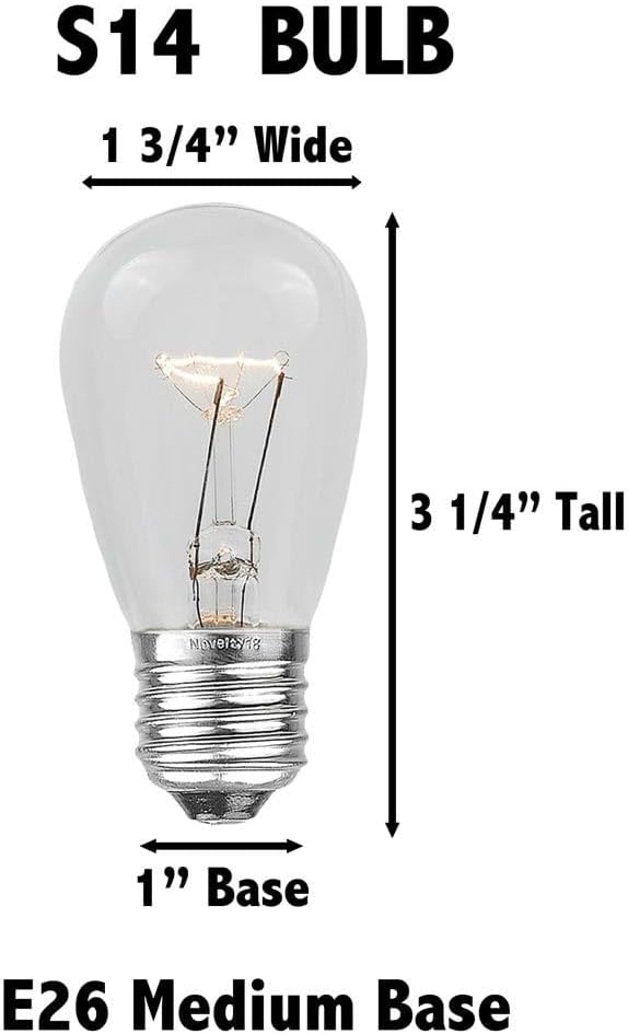 Novelty Lights 100 Feet, 50 Suspended E26 Sockets, S14 String Light Set with Clear Incandescent Bulbs, Heavy Duty | Lumora