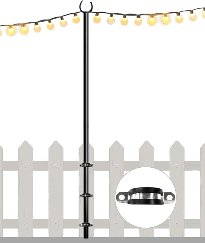 10FT String Light Pole for Outdoor, Heavy Duty Metal Lighting Stand Pole for Deck Fence Railing Backyard Patio | Lumora