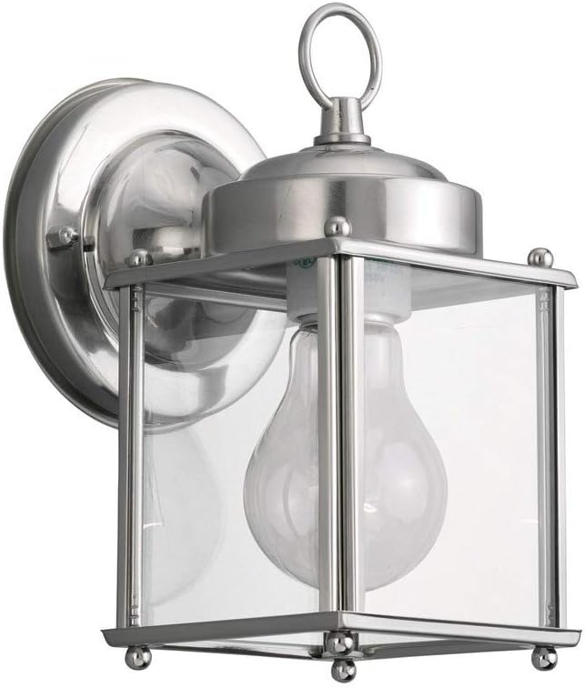 Sea Gull Lighting 8592-965 New Castle One-Light Outdoor Wall Lantern with Clear Glass Panels, Antique Brushed | Lumora