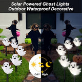 BRIGHTDECK Halloween Solar Pathway Lights Outdoor, LED Decor, Light Up Solar Stake Lights for Holiday, Halloween, Walkway, Sidewalk (Cold White Floating Ghost, 10-Pack)