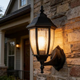 Outdoor Wall Lantern, 14 Inch Porch Light Fixture Seed Glass Shades.