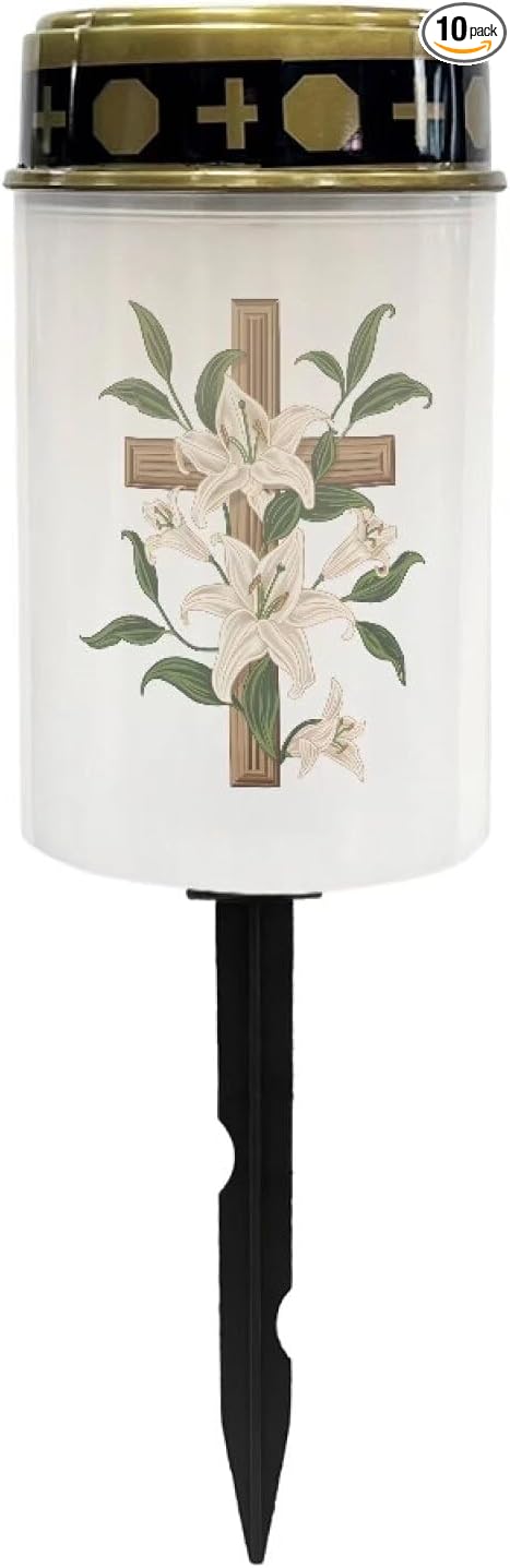 Cross Lilie Cemetery Lights for Grave Solar Waterproof Led Solar Lights for Outside Solar Cross Cemetery Grave Cemetery Candle Holder for Grave Cemetery Light Blessed Candles