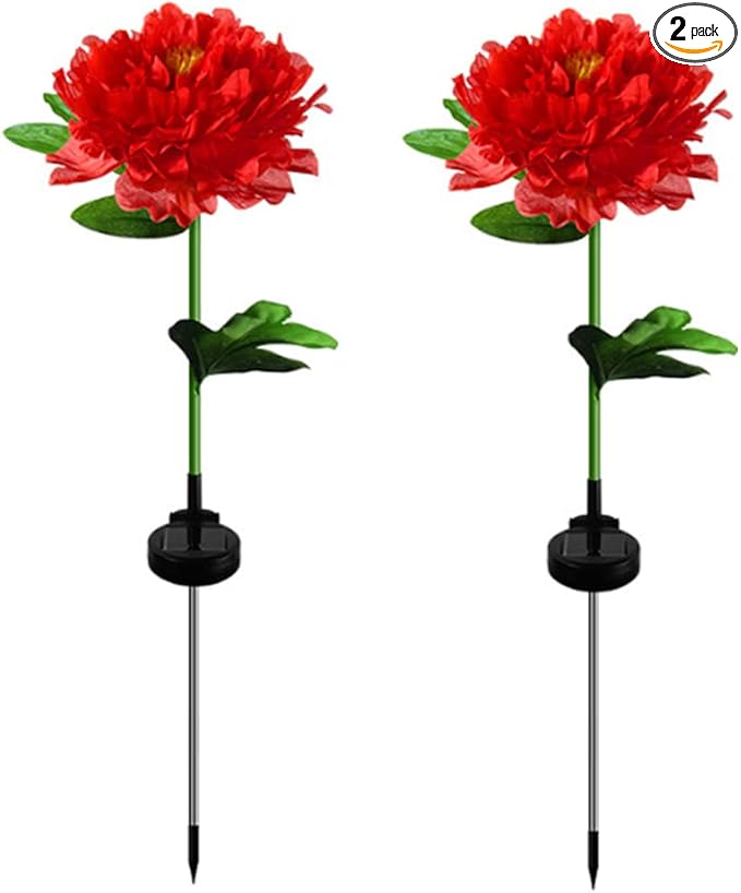 Aolyty Solar Peony Light, Outdoor Decoration Solar Stake Lights, 2 Pack IP65 Waterproof LED Landscape Light for Pathway Walkway Patio Lawn Garden (Red)